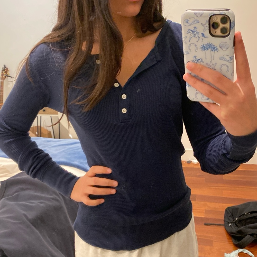 Navy Blue Women's Henley Top